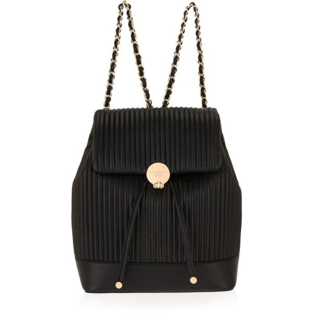 Henri Bendel No 7 Convertible Quilted Backpack Black Gold Hardware